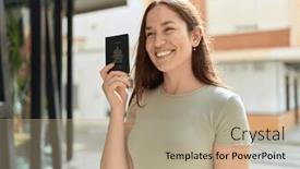  Presentation with canada - Presentation having young-beautiful-woman-smiling-confident background and a coral colored foreground