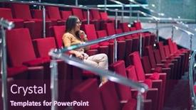  Presentation with theatre - Audience pleasing PPT layouts consisting of young-beautiful-woman-smiling-happy backdrop and a tawny brown colored foreground