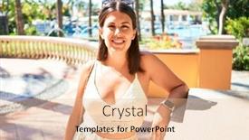  Presentation with hotel resort - PPT theme with young-beautiful-woman-smiling-happy background and a lemonade colored foreground