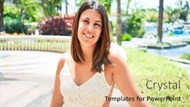  Presentation with hotel resort - Theme featuring young-beautiful-woman-smiling-happy background and a coral colored foreground