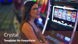  Presentation with slot machine - Slide deck enhanced with young-beautiful-woman-smiling-happy background and a tawny brown colored foreground