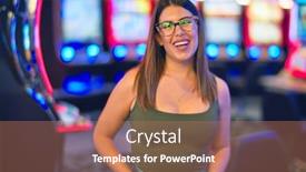  Presentation with slot machine - PPT theme having young-beautiful-woman-smiling-happy background and a coral colored foreground