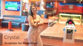  Presentation with bowling - Colorful presentation design enhanced with young-beautiful-woman-smiling-happy backdrop and a coral colored foreground