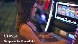  Presentation with slot machine - Cool new presentation with young-beautiful-woman-smiling-happy backdrop and a tawny brown colored foreground