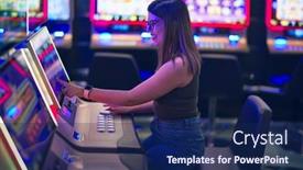  Presentation with slot machine - Audience pleasing presentation design consisting of young-beautiful-woman-smiling-happy backdrop and a navy blue colored foreground