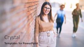  Presentation with wall street - Theme having young-beautiful-woman-smiling-happy background and a mint green colored foreground