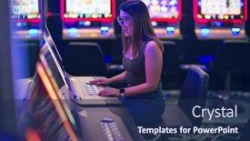  Presentation with slot machine - Theme with young-beautiful-woman-smiling-happy background and a navy blue colored foreground