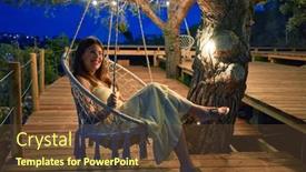  Presentation with swing - Beautiful PPT theme featuring young-beautiful-woman-smiling-happy backdrop and a tawny brown colored foreground