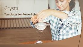  Presentation with chocolate chip cookies - Audience pleasing presentation design consisting of young-beautiful-woman-sprinkles-icing backdrop and a soft green colored foreground