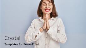  Presentation with forgiveness - PPT theme featuring young-beautiful-woman-standing-casual background and a soft green colored foreground