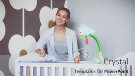  Presentation with young children - Audience pleasing PPT theme consisting of young-beautiful-woman-standing-near backdrop and a lemonade colored foreground