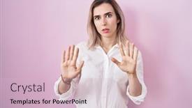  Presentation with forbidden - PPT layouts having young-beautiful-woman-standing-over background and a  colored foreground