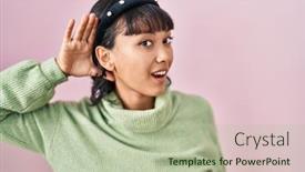  Presentation with deaf - Slide set enhanced with young-beautiful-woman-standing-over background and a mint green colored foreground