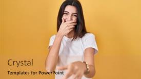  Presentation with shame - Presentation theme with young-beautiful-woman-standing-over background and a coral colored foreground