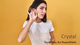  Presentation with beautiful midnight sun over - Slide set consisting of young-beautiful-woman-standing-over background and a  colored foreground