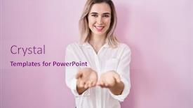  Presentation with giving - Slides having young-beautiful-woman-standing-over background and a lemonade colored foreground