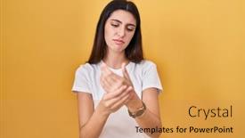  Presentation with inflammation - Presentation enhanced with young-beautiful-woman-standing-over background and a coral colored foreground