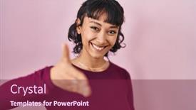  Presentation with pink business - PPT layouts with young-beautiful-woman-standing-over background and a  colored foreground