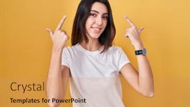  Presentation with great idea - Presentation enhanced with young-beautiful-woman-standing-over background and a coral colored foreground