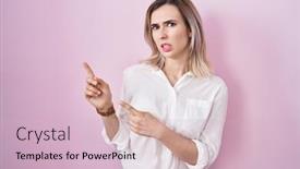  Presentation with pink - Presentation theme consisting of young-beautiful-woman-standing-over background and a  colored foreground