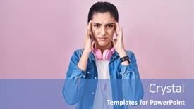  Presentation with migraine - Presentation theme featuring young-beautiful-woman-standing-over background and a teal colored foreground
