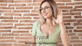  Presentation with ear - Slide deck having young-beautiful-woman-standing-over background and a coral colored foreground