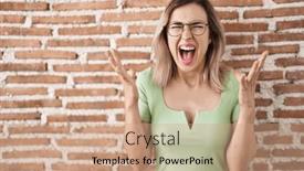  Presentation with bricks - PPT theme having young-beautiful-woman-standing-over background and a coral colored foreground