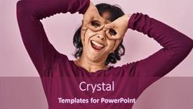  Presentation with tongue - Slide set featuring young-beautiful-woman-standing-over background and a violet colored foreground