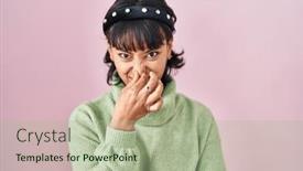  Presentation with bad breath - Presentation design enhanced with young-beautiful-woman-standing-over background and a mint green colored foreground