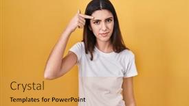  Presentation with infection - Presentation theme with young-beautiful-woman-standing-over background and a yellow colored foreground