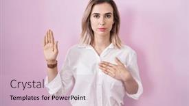  Presentation with chest - Slide deck consisting of young-beautiful-woman-standing-over background and a lemonade colored foreground