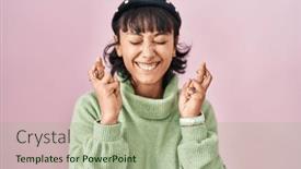  Presentation with hope - Slide deck with young-beautiful-woman-standing-over background and a mint green colored foreground