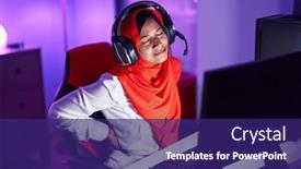  Presentation with gaming - Presentation theme consisting of young-beautiful-woman-streamer-stressed background and a violet colored foreground