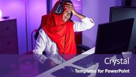  Presentation with gaming - PPT layouts having young-beautiful-woman-streamer-stressed background and a violet colored foreground