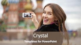  Presentation with tourist - Presentation design featuring young-beautiful-woman-tourist-taking background and a coral colored foreground