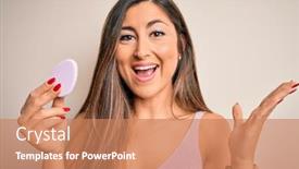  Presentation with beauty makeup - Beautiful PPT theme featuring young-beautiful-woman-using-beauty backdrop and a coral colored foreground