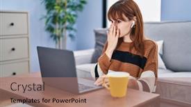  Presentation with computer - Presentation design with young-beautiful-woman-using-computer background and a  colored foreground