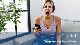  Presentation with anger - Slides with young-beautiful-woman-using-smartphone background and a ocean colored foreground