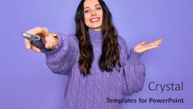  Presentation with television - PPT layouts enhanced with young-beautiful-woman-using-television background and a light blue colored foreground