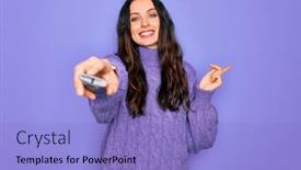  Presentation with television - Colorful slides enhanced with young-beautiful-woman-using-television backdrop and a light blue colored foreground