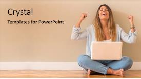  Presentation with sitting posture and computer ergonomics - Slides with young beautiful woman very happy background and a  colored foreground