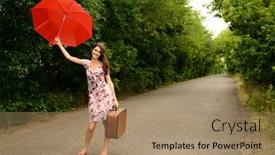  Presentation with beautiful young girl red - PPT theme having young-beautiful-woman-walking background and a coral colored foreground