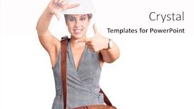  Presentation with leather bag - Slide deck with young-beautiful-woman-wearing-architect background and a sky blue colored foreground