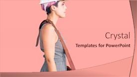  Presentation with leather bag - Colorful presentation design enhanced with young-beautiful-woman-wearing-architect backdrop and a coral colored foreground