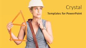  Presentation with build - Slides with young-beautiful-woman-wearing-architect background and a yellow colored foreground