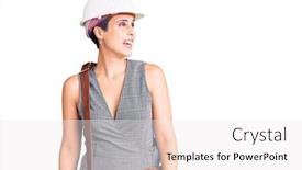  Presentation with leather bag - Presentation design having young-beautiful-woman-wearing-architect background and a white colored foreground