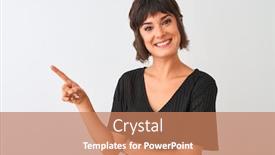 Presentation with black woman - Presentation theme featuring young beautiful woman wearing black t-shirt standing over isolated white background with a big smile on face pointing with hand and finger to the side looking at the camera background and a coral colored foreground