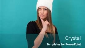  Presentation with sly - PPT theme having young-beautiful-woman-wearing-black background and a ocean colored foreground