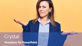  Presentation with idea - Beautiful PPT theme featuring young-beautiful-woman-wearing-business backdrop and a ocean colored foreground