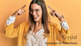 Presentation with great idea - Colorful theme enhanced with young-beautiful-woman-wearing-business backdrop and a yellow colored foreground